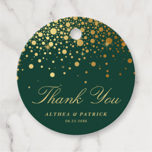 Etiquetas Para Lembrancinhas Faux Gold Foil Confetti Pontos Verdes Escuros Obri