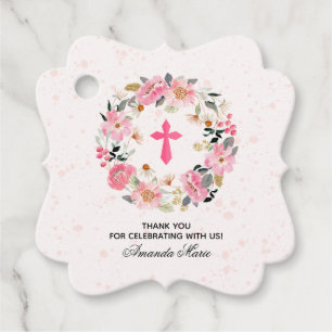 Etiquetas Para Lembrancinhas Favor Floral Rosa Cor-de-Água da Primeira Comunh