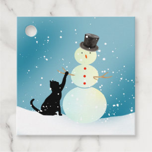 Etiquetas Para Lembrancinhas Fazer de Gato Negro e Presente de Natal de Snowman