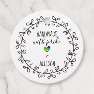 Etiquetas Para Lembrancinhas Feita À Mão Com Orgulho Arco-Íris Artisan De 2 Lad