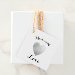 Etiquetas Para Lembrancinhas Feita com Amor Cardíaco Carimbo Foil Faux Silver