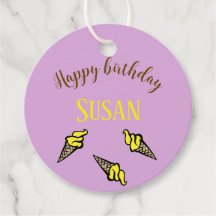 Feliz aniversário de sorvete amarelo roxo