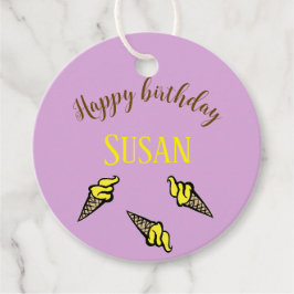 Etiquetas Para Lembrancinhas Feliz aniversário de sorvete amarelo roxo