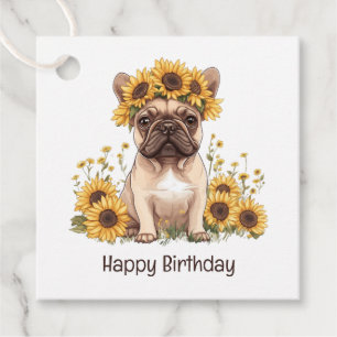Etiquetas Para Lembrancinhas Feliz Aniversário do Cachorro Francês Girassóis