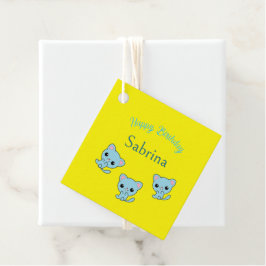Etiquetas Para Lembrancinhas Feliz aniversário, gatinhos azuis, amarelos