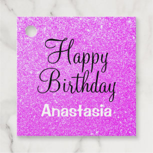 Etiquetas Para Lembrancinhas Feliz Aniversário Glam Glitter Roxo Nome