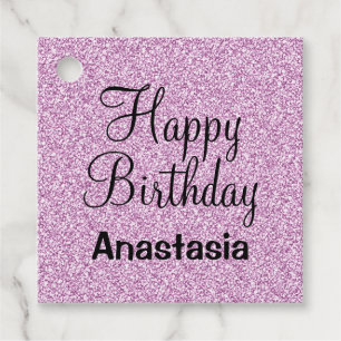Etiquetas Para Lembrancinhas Feliz Aniversário Glam Glitter Roxo Nome