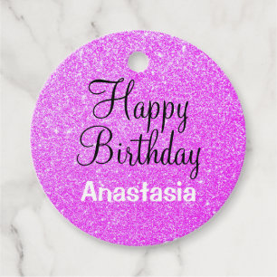 Etiquetas Para Lembrancinhas Feliz Aniversário Glam Glitter Roxo Nome