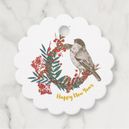 Etiquetas Para Lembrancinhas Feliz ano novo Bird Wreath