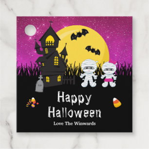 Etiquetas Para Lembrancinhas Feliz Festa de Halloween Mummy Rosa