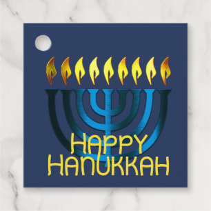 Etiquetas Para Lembrancinhas Feliz Hanukkah Menorah Blue