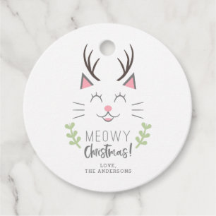 Etiquetas Para Lembrancinhas Feliz Natal Gato Bonito com Feriado de Antlers
