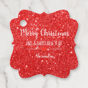 Etiquetas Para Lembrancinhas Feliz Natal - Glitter Vermelho, nome elegante