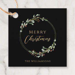 Etiquetas Para Lembrancinhas Feliz Natal Minimalista Coroa de Aquarela Preta
