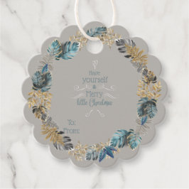 Etiquetas Para Lembrancinhas Feliz Natal Pequeno, Azul-Folhagem Moderna
