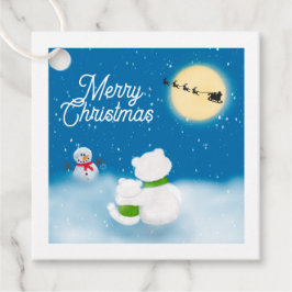 Etiquetas Para Lembrancinhas Feliz Natal Urso Polar e Cub Noite Neve