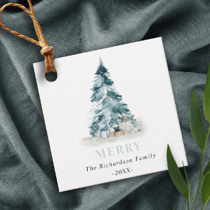 Etiquetas Para Lembrancinhas Feliz Neve Aquarela Pinho Presente na Árvore de N