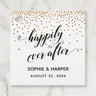 Etiquetas Para Lembrancinhas Feliz Sempre Depois de Corações e Confetti Dourado