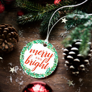 Etiquetas Para Lembrancinhas Feliz verde da grinalda da baga & Natal brilhante