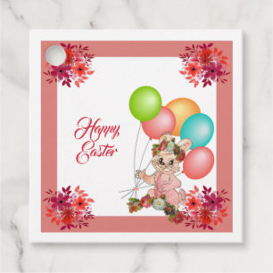Etiquetas Para Lembrancinhas felz pascoa Bunny Balloons Floral Crown Rosa