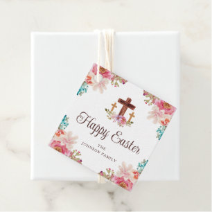 Etiquetas Para Lembrancinhas Felz pascoa Floral Watercolor Cruz Religiosa