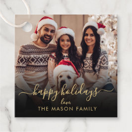 Etiquetas Para Lembrancinhas Feriados felizes Foto da família Black Dourado Scr