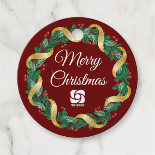 Etiquetas Para Lembrancinhas Festa da Companhia Personalizada de Wreath Red Mer