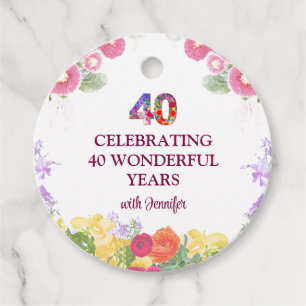 Etiquetas Para Lembrancinhas Festa de aniversário de 40 anos Floral Elegante /