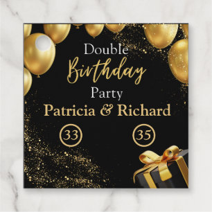Etiquetas Para Lembrancinhas Festa de aniversário dupla preto e Dourado elegant