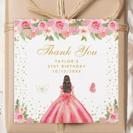 Etiquetas Para Lembrancinhas Festa de aniversário rosa-Floral Brunette Hair Pri
