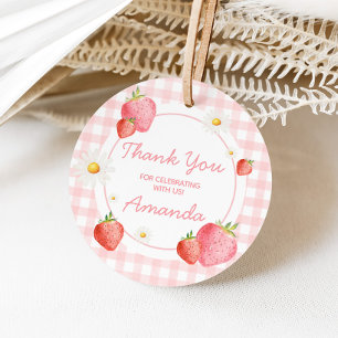 Etiquetas Para Lembrancinhas Festa de aniversário Rosa Gingham Strawberry Berry