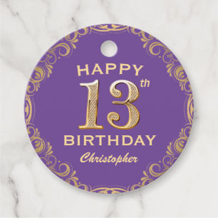 Etiquetas Para Lembrancinhas Festa de aniversário Roxo e quadro Glitter Dourado