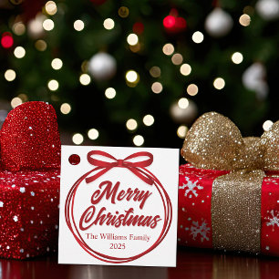 Etiquetas Para Lembrancinhas Festa de Arco Red Ribbon com Script de Natal Chic