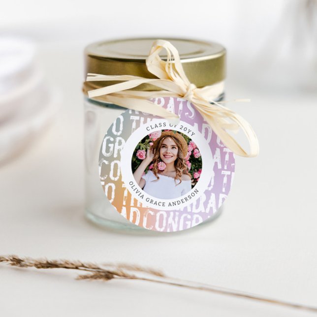 Etiquetas Para Lembrancinhas Festa de formatura de fotos rosa-rosa do arco-íris (Criador carregado)