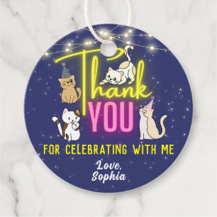 Etiquetas Para Lembrancinhas Festa de Gatos de Gato Amarelo Neon-Cor-de-Rosa Mu
