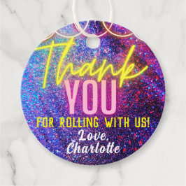 Etiquetas Para Lembrancinhas Festa de patinagem da menina rosa-neon Obrigado