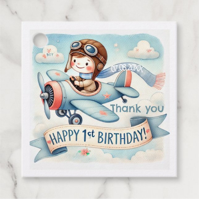 Etiquetas Para Lembrancinhas Festa de primeiro aniversario de Menino de Avião (Frente)
