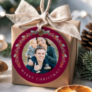 Etiquetas Para Lembrancinhas Festive Botanical Wreath Photo Christmas