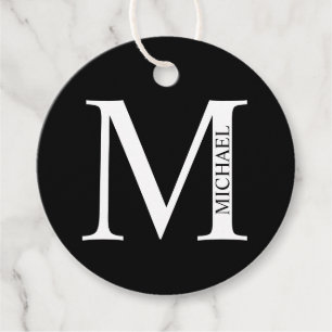 Etiquetas Para Lembrancinhas Fivete Personalizado Preto e Branco com Monograma 