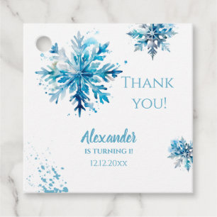 Etiquetas Para Lembrancinhas Floco de neve Aquarela Azul Inverno ONEderland