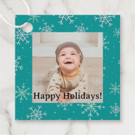 Etiquetas Para Lembrancinhas Flocos de neve brancos e aqua pintados à mão na fo