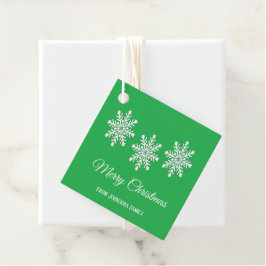 Etiquetas Para Lembrancinhas Flocos de neve de Natal branco Feliz Natal verde