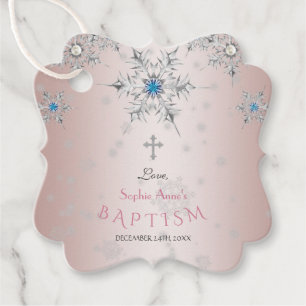 Etiquetas Para Lembrancinhas Flocos de neve prateados Cristais Rosa Azul Batism