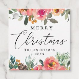 Etiquetas Para Lembrancinhas Florais de inverno com aquarela. Bloom de Natal El