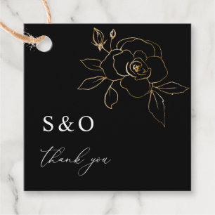 Etiquetas Para Lembrancinhas Floral com Revestimento Dourado - Preto