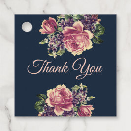 Etiquetas Para Lembrancinhas Floral em Aquarela Rosa e Azul Marinho Vintage