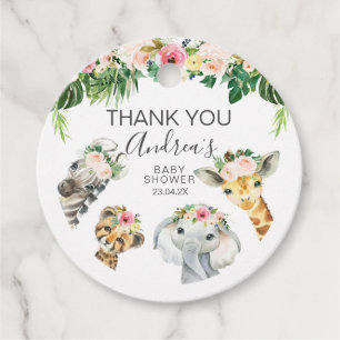 Etiquetas Para Lembrancinhas Floral Foliage Safari Chá de fraldas Round 