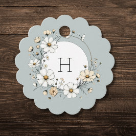 Etiquetas Para Lembrancinhas Flores Boho Personalizadas com Monograma Sage com 