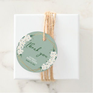 Etiquetas Para Lembrancinhas Flores Brancas Elegantes Sage Frame Verde Dourado