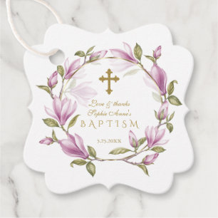 Etiquetas Para Lembrancinhas Flores de Magnólia Rosa Elegantes Soavam Dourado 